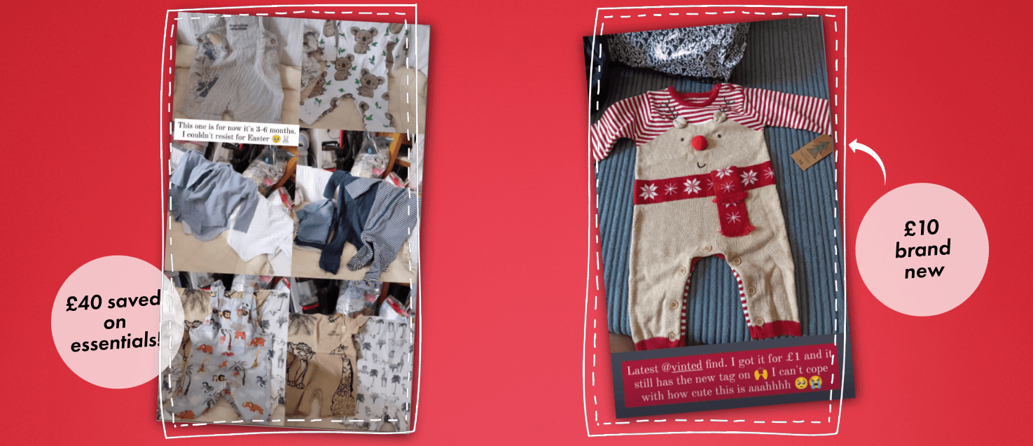 2 screenshots of great Vinted deals, they're baby clothes